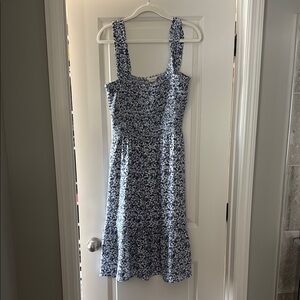 Blue Sleeveless Square Neck Midi Sundress